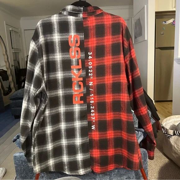 Young & Reckless Mixed Plaid Button-Up Flannel in Red/Black/White - Picture 2 of 9
